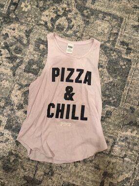 PINK Victoria's Secret Light Pink "Pizza & Chill" Graphic Tank